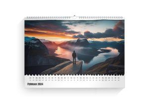 Wanderer geniesst Aussicht auf Bergsee, Wandern Schweiz Fotokalender Cover.